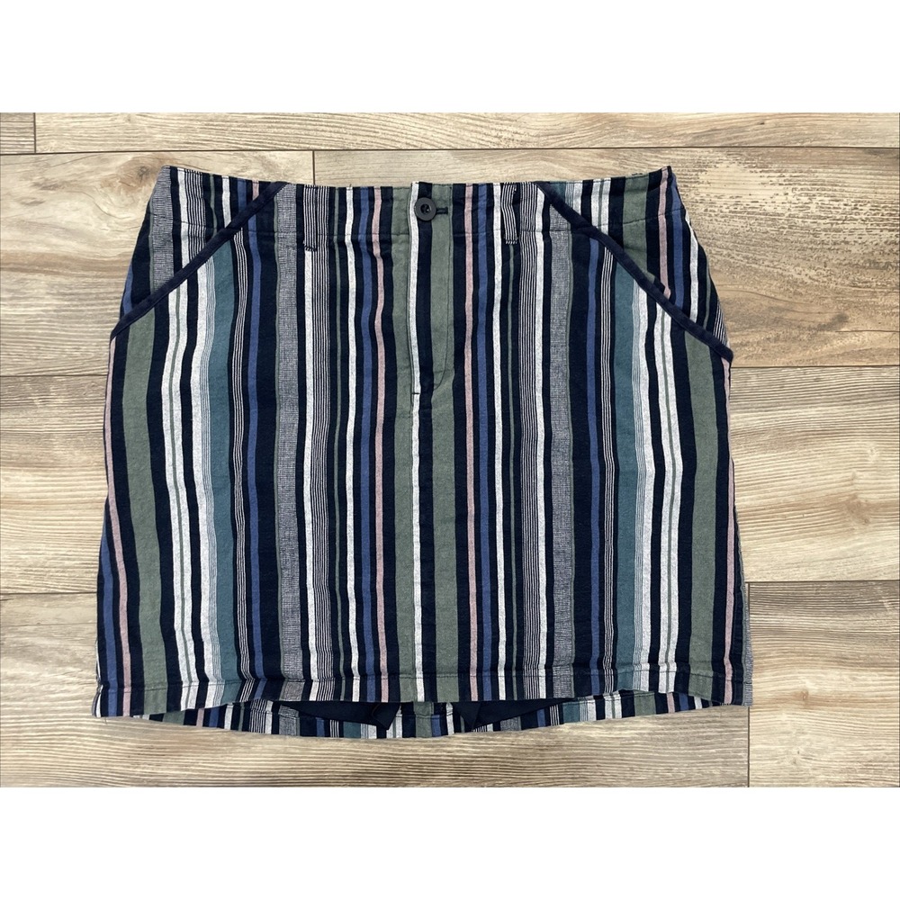 CJ Banks Stripe Skort Skirt Womens 14 Blue Green Pockets Casual Stretch